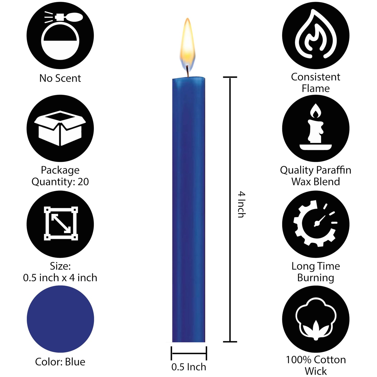 Dinil – Set of 20 Blue Spell & Chime Candles – Premium Mini Taper Candles for Rituals, Prayer, Birthdays, Meditation, Altar, Spells, Chime Candles - 4 Inch Tall, Unscented (Blue)