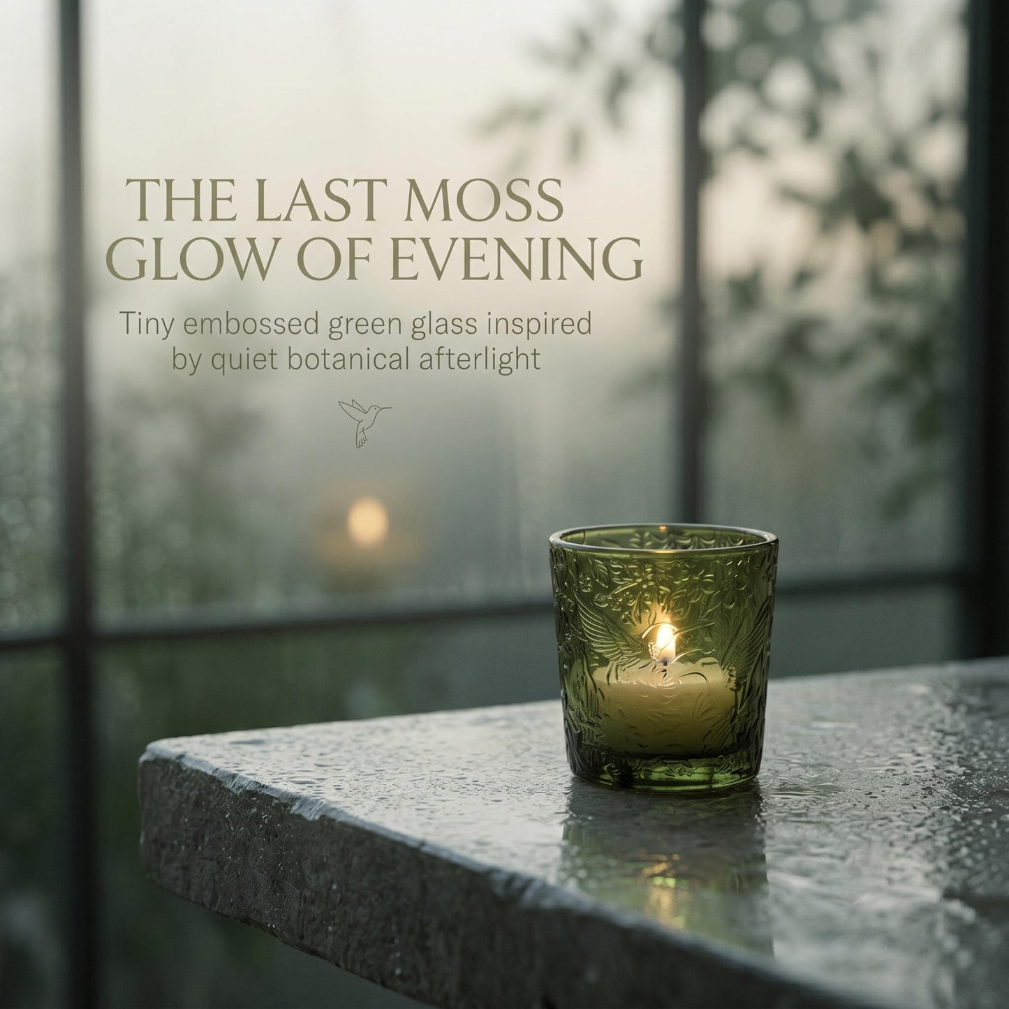 6 Pack Hummingbird Embossed Glass Candle Holders Votive Tealight Holders with Patent Design, Decorative Cups for Wedding Centerpieces, Parties, and Home Decor (Moss Green)