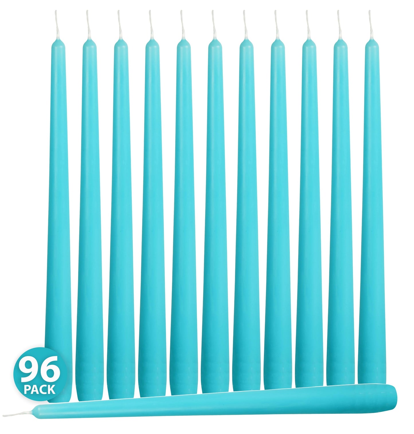 Hyoola Tall Taper Candles Bulk - 10 Inch Light Blue Turquoise Unscented Dripless Taper Candles - 8 Hour Burn Time - 96 Pack