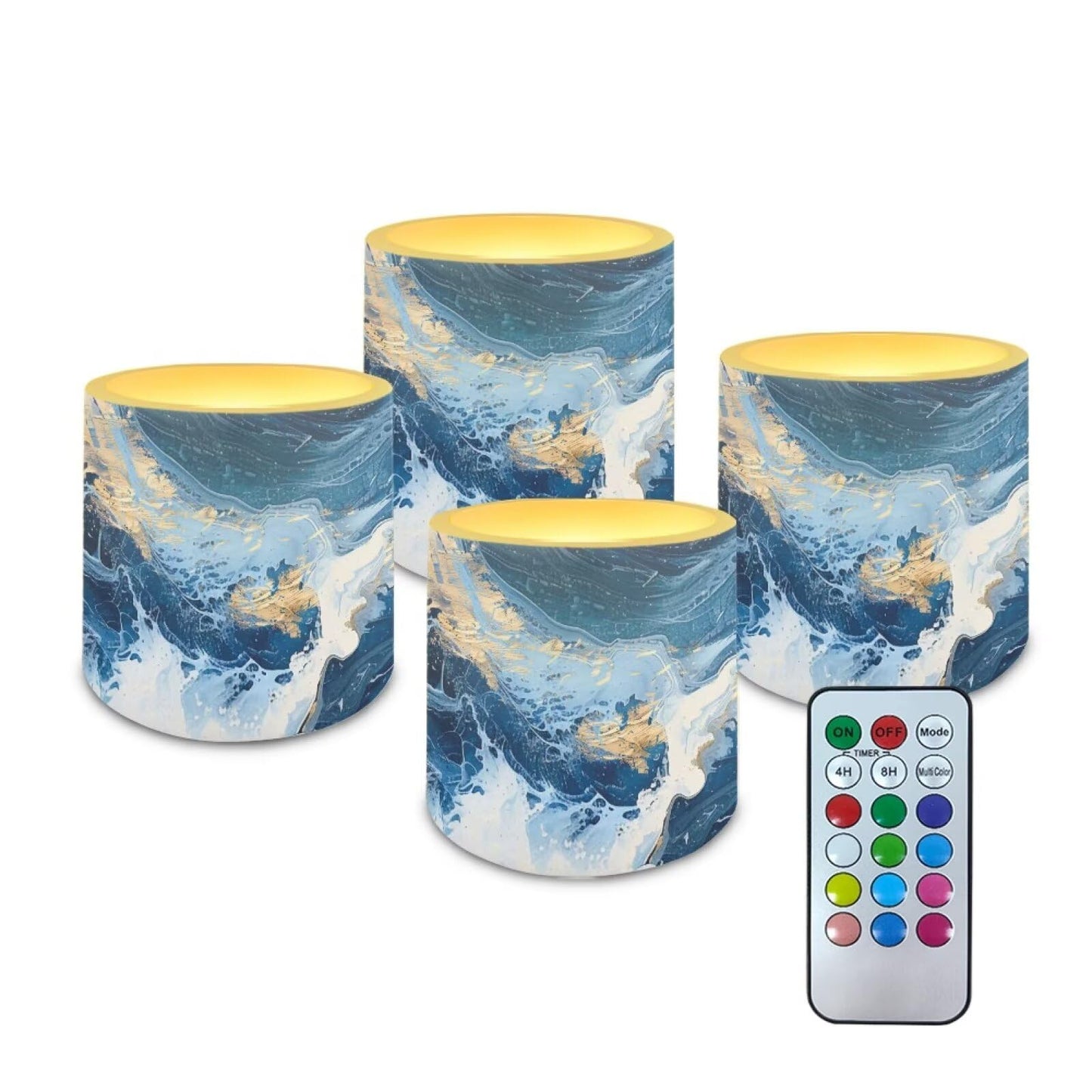 Merkmak Blue Marble Flameless Candles with Remote and Timer Candles Battery Operated LED Pillar Tea Lights for Home Decoration