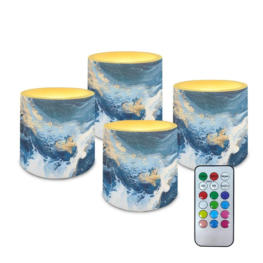 Merkmak Blue Marble Flameless Candles with Remote and Timer Candles Battery Operated LED Pillar Tea Lights for Home Decoration