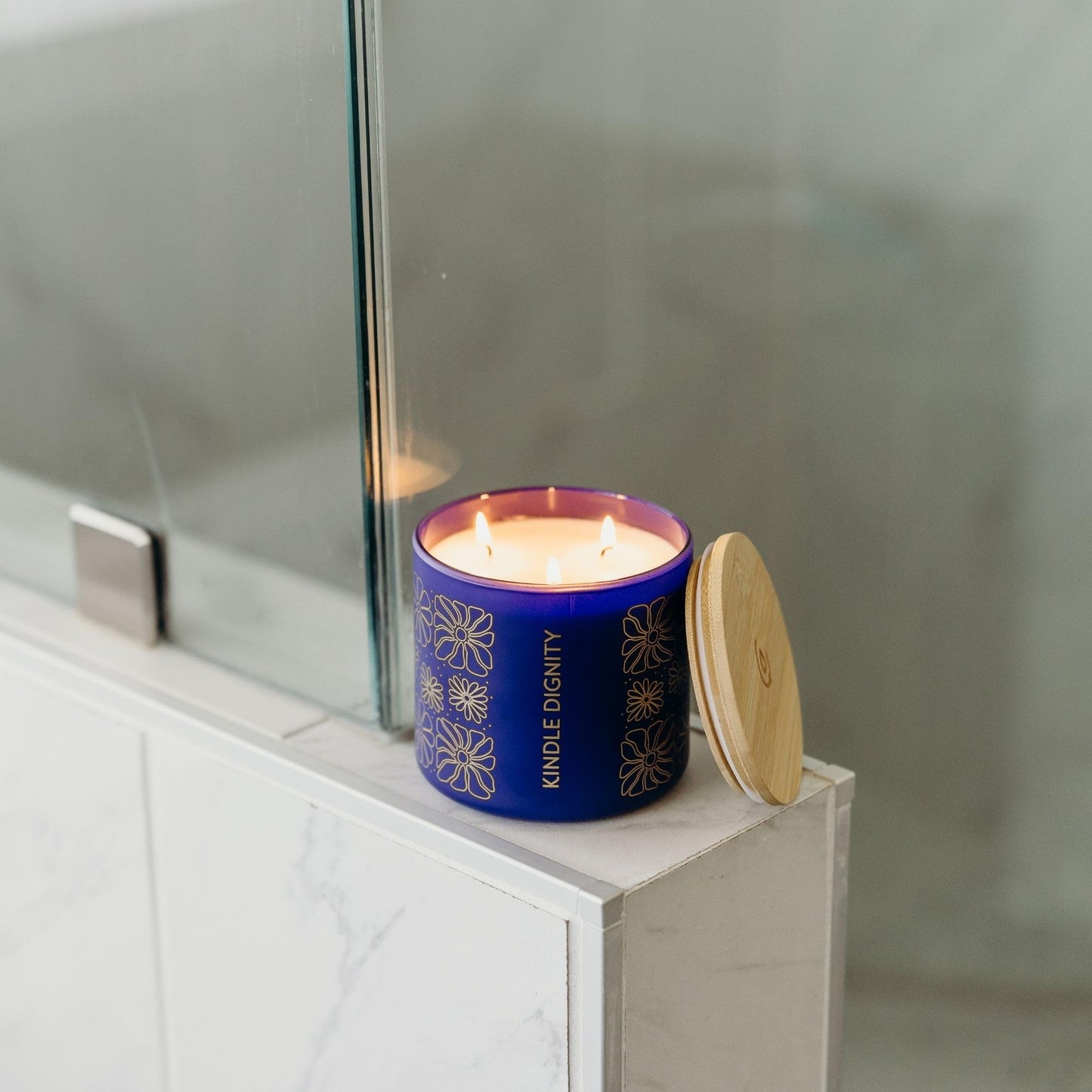 Calyan Wax Co. Indigo & Yuzu 3 Wick Scented Candle - 43 Hour Burn - Luxury 3 Wick Soy Candles - Clean Soy Wax Candles - Long Lasting Large Glass Jar Candle for Home - 14.9oz