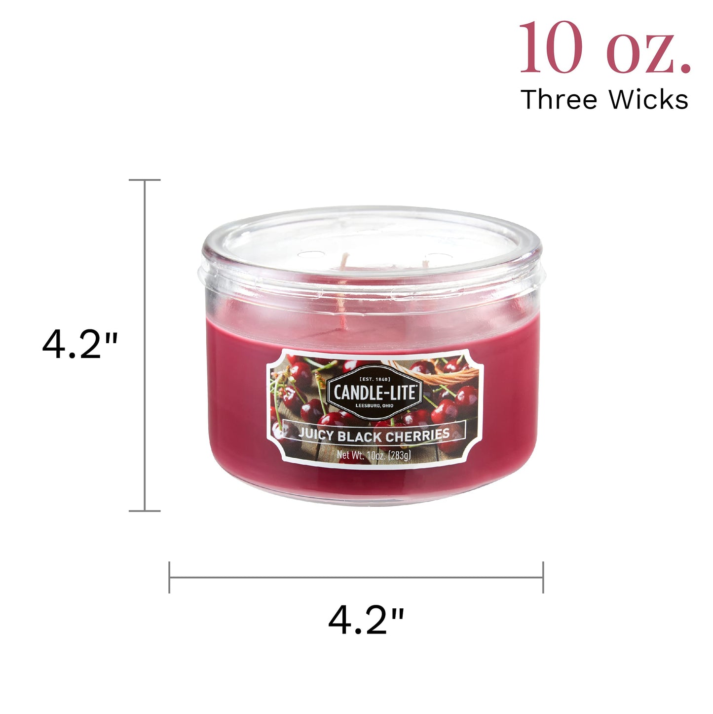 Candle-lite Scented Juicy Black Cherries Fragrance, One 10oz. 3-Wick Aromatherapy Candle with 20-40 Hours of Burn Time, Dark Red Color, 10 oz (Pack of 4)