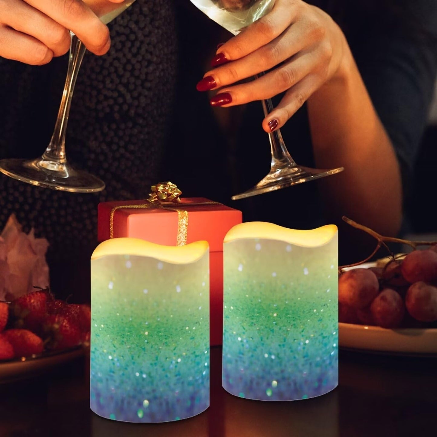 HUISEFOR Glitter Candles Solar Powered Flameless Taper Candles Flickering Electric Tealights Candles with Dancing Flame Dusk to Dawn Solar Power Candles for Home Landscape Romantic Night Decor