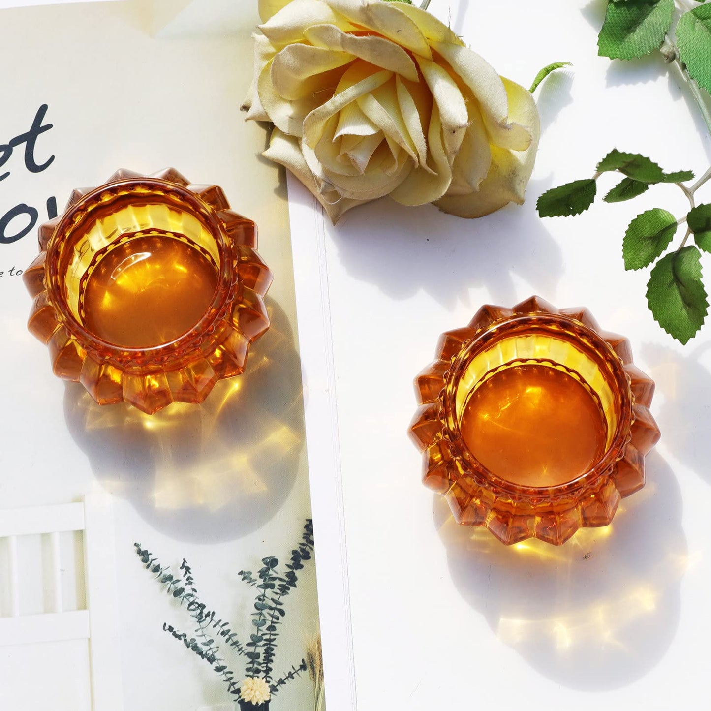 Woho Amber Tealight Candle Holder Set of 6, Tea Lights Candle Holder for Wedding Table, Glass Candle Holders Bulk for Home Decor
