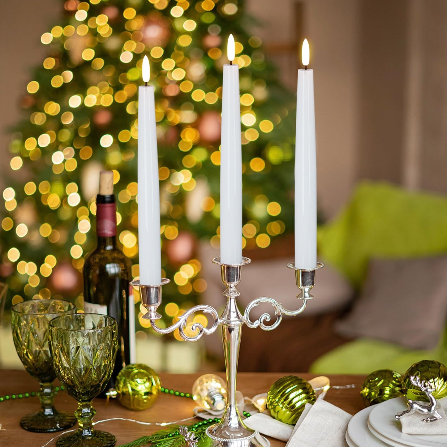 GenSwin LED Taper Candles with Remote Timer, White Flickering Flameless Taper Candles Battery Operated, Real Wax Flameless Candlesticks for Halloween Christmas Decorations(Set of 6, 0.78” x 9.84”)
