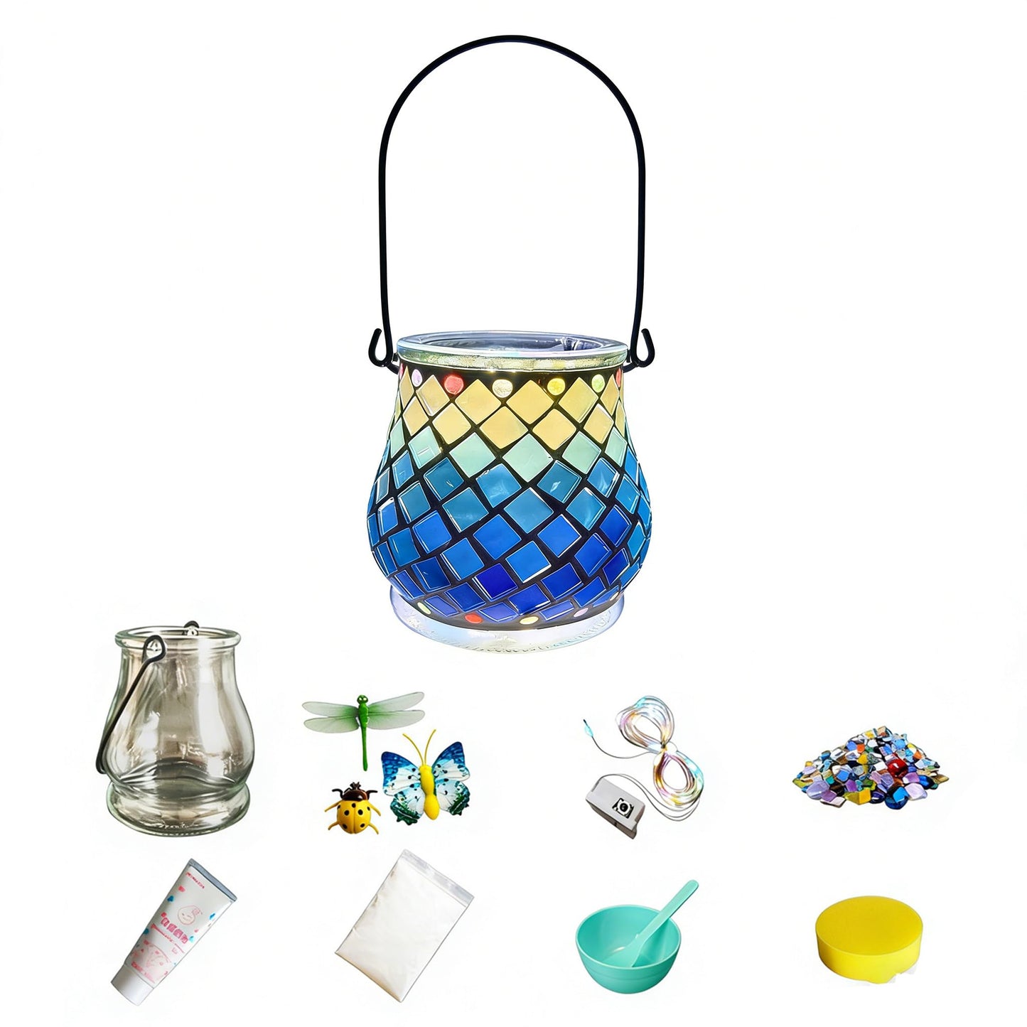 Maimeili Mosaic Candle Holder DIY Kits Stained Glass Handmade Candlestick with Handle Tealight Decor for Home Lighting Birthday Christmas(NO Candles)
