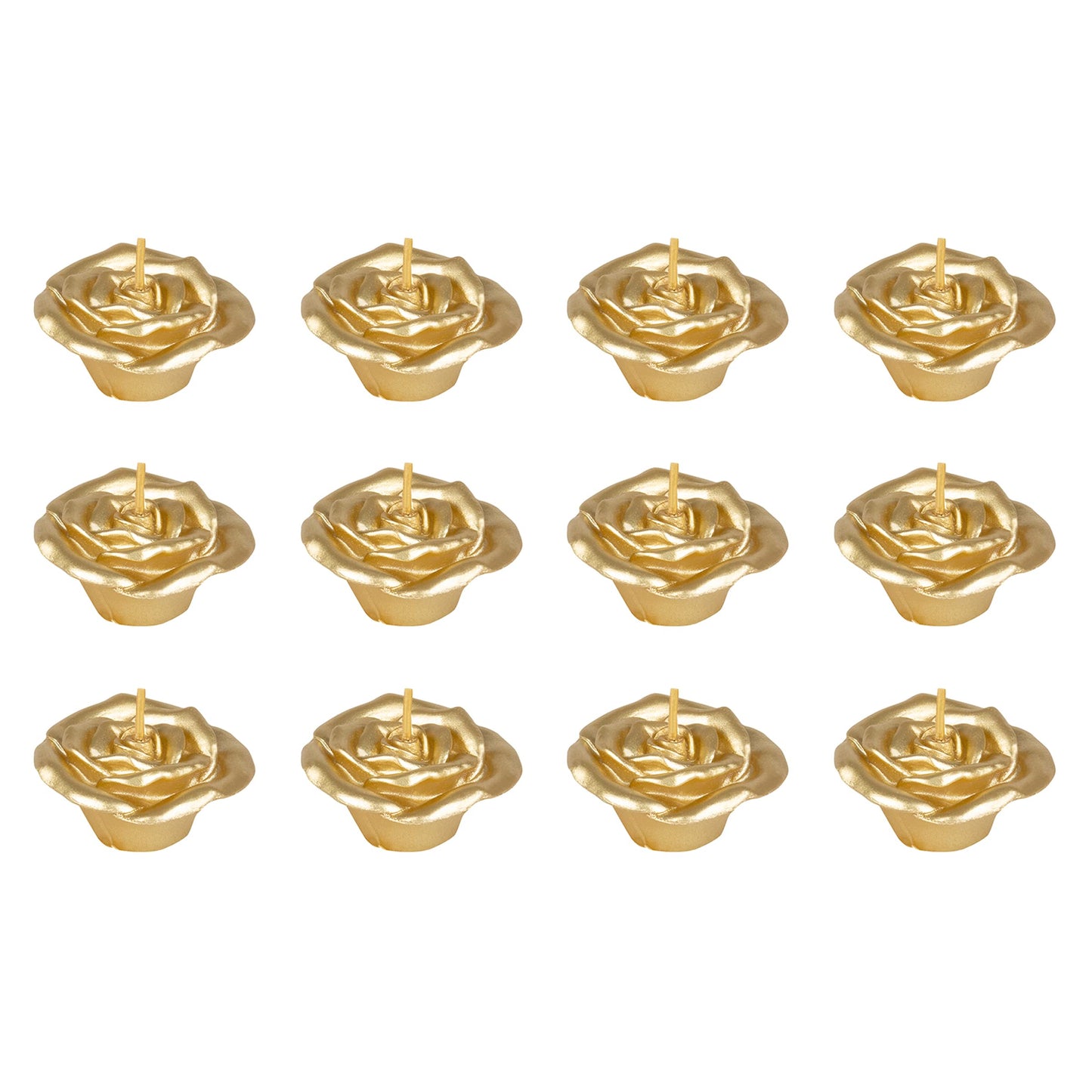 Mega Candles 12 pcs Unscented Rose Petals Flower Gold Floating Candles, Hand Poured Wax Candle 2 Inch Diameter, Home Décor, Wedding Centerpieces, Holidays, Occasions, Events, Festivities