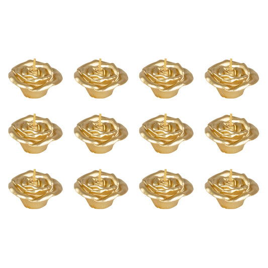 Mega Candles 12 pcs Unscented Rose Petals Flower Gold Floating Candles, Hand Poured Wax Candle 2 Inch Diameter, Home Décor, Wedding Centerpieces, Holidays, Occasions, Events, Festivities