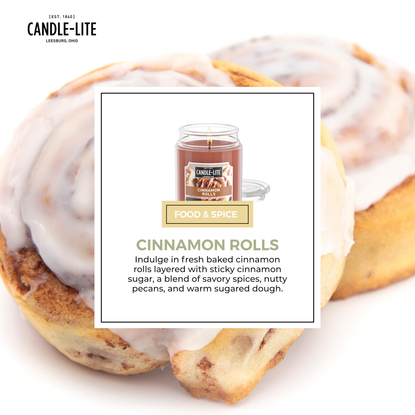 Candle-lite Fall Scented Candles, Cinnamon Rolls, 18 oz Jar, Proudly Poured in The USA, Aromatherapy Candle, Single-Wick with 110 Hours of Burn Time, Perfect for Creating an Inviting Ambiance