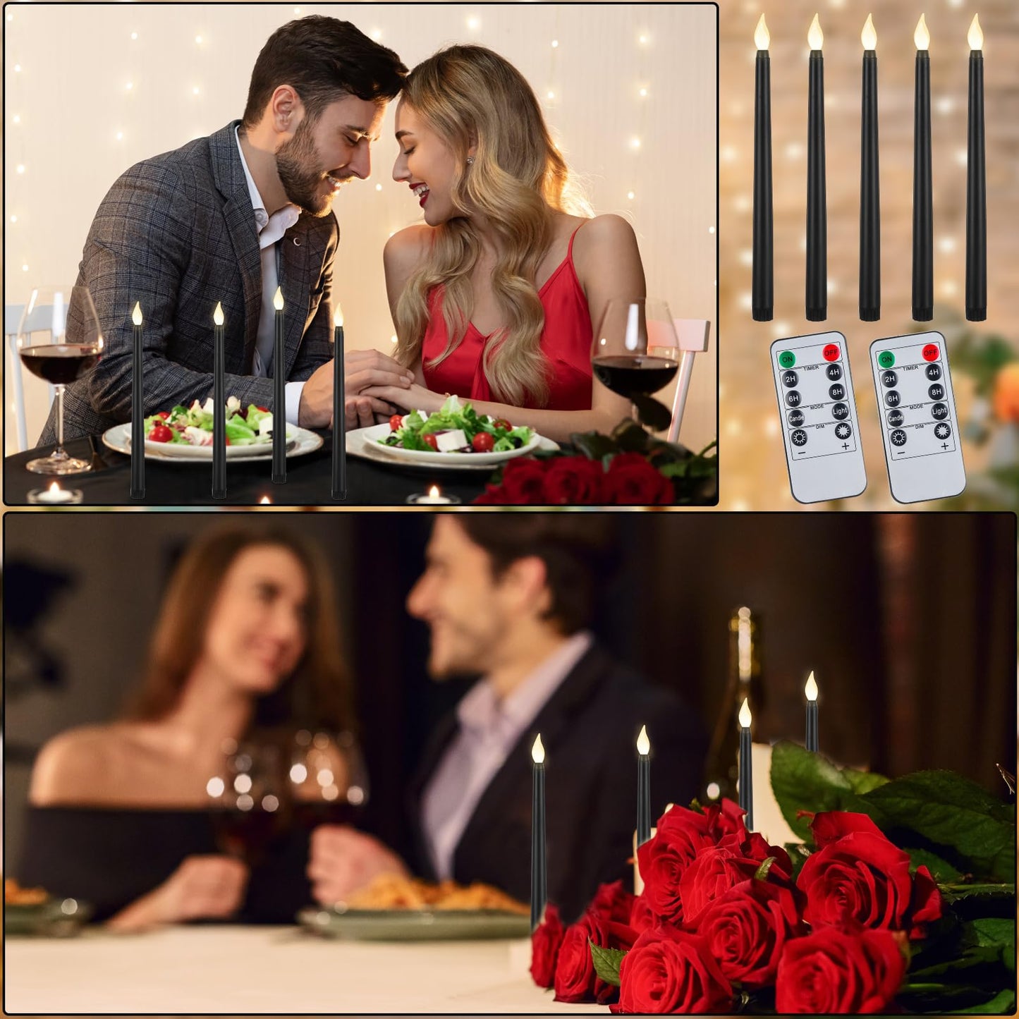 Baquler 120 Pcs Flameless Taper Candles with Remote and Timer 11" Battery Operated Candlesticks LED Flickering Faux Candles Warm Light for Wedding Holiday Party Home Decor (Black)