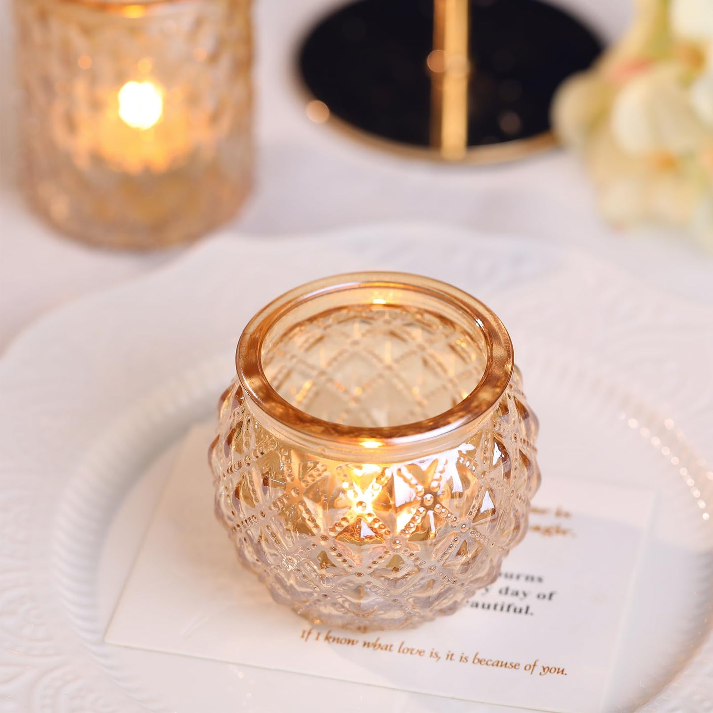 DARJEN Gold Votive Candle Holders Set of 24- Gold Candle Holders Bulk for Table Centerpiece, Tea Lights Candle Holder Glass for Wedding Shower, Home & Party Decor