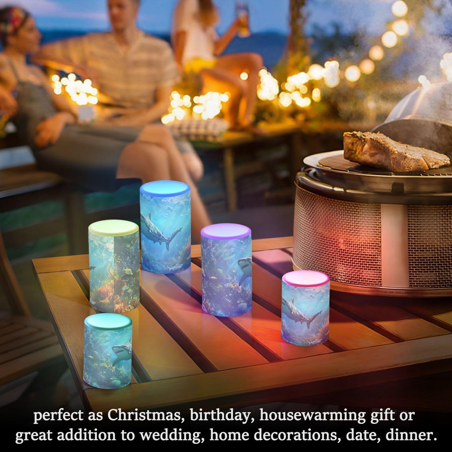 ALAZA Shark Ocean Flameless Candles, LED Pillar Candles with Remote Timer, Battery Operated Candles Set of 2