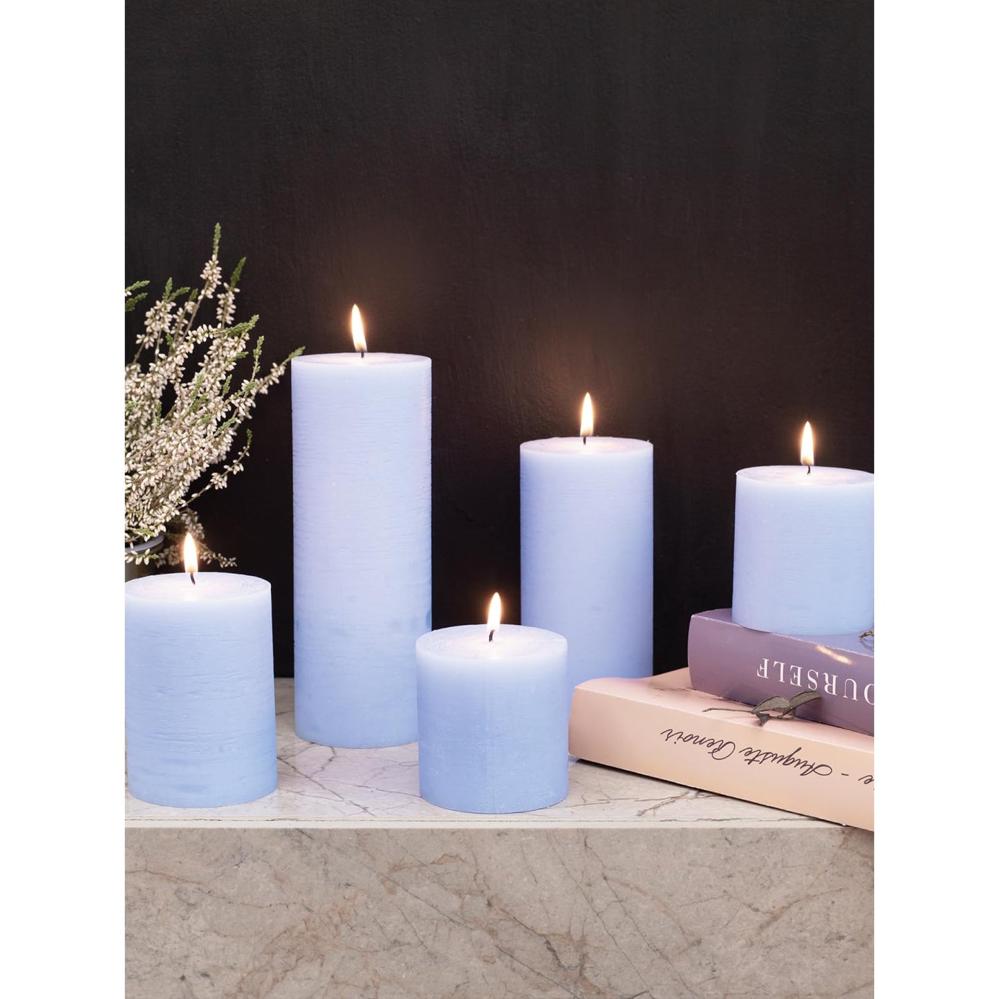 CANDWAX 3x4 inch Pillar Candles Set of 3 – Unscented Dripless Rustic Light Blue Candles for Decor, Centerpieces, Gender Reveal Party