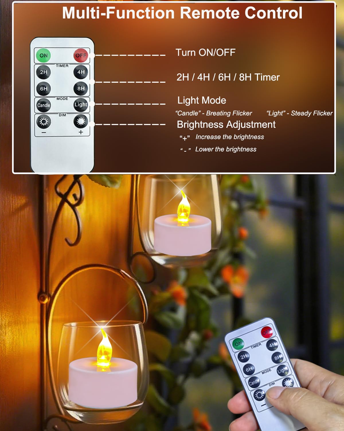 Jialine Remote flameless led Tea Light Candles with Timer,Realistic Flickering tealight Candles with Remote,Safe Decorative Lighting for Christmas,Wedding,Home Decor (Warm Yellow 24 Pack)
