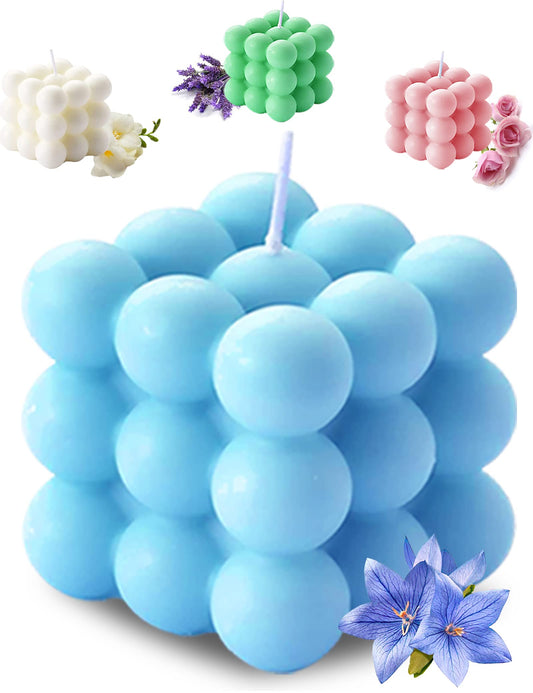 Aokala Scented Bubble Cube Candles, 5.4 oz Soy Wax Aromatherapy Candle, Bluebell (Blue) Scent, Modern Floral Decorative Candle for All Occasions