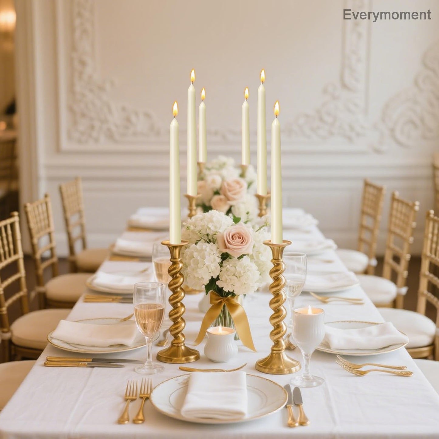 Everymoment Ivory Taper Candles - 12 Pack 10 Inch Candlesticks - Dripless & Smokeless Tapered Candle 8 Hours Unscented Cream Candle Sticks - Perfect for Wedding Holiday Dinner Party Home Decor