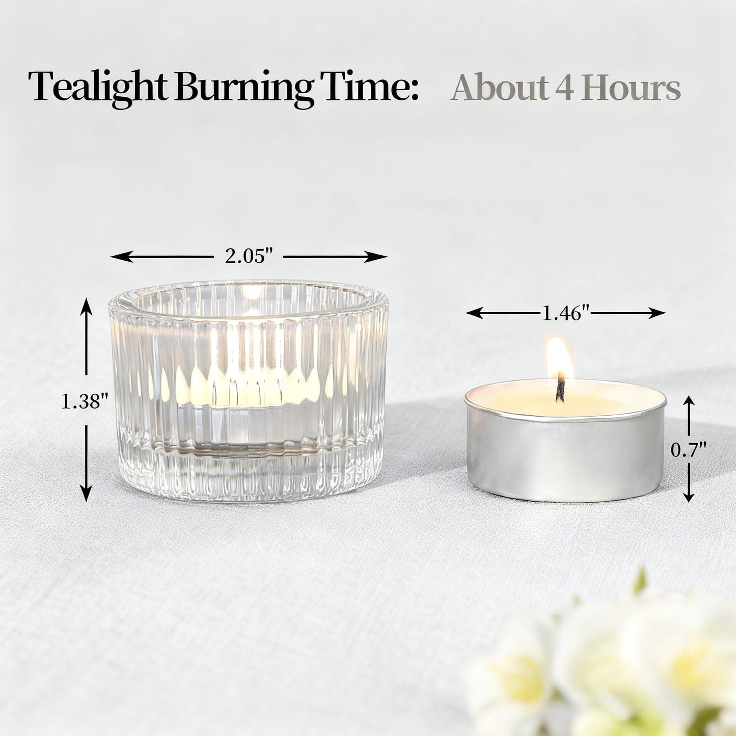Round Clear Votive Candle Holders Set of 12, Purple Wedding Centerpiece Table Decorations, Mercury Glass Tealight Candle Holder for Bridal Shower, Baby Shower & Home Decor (Clear)