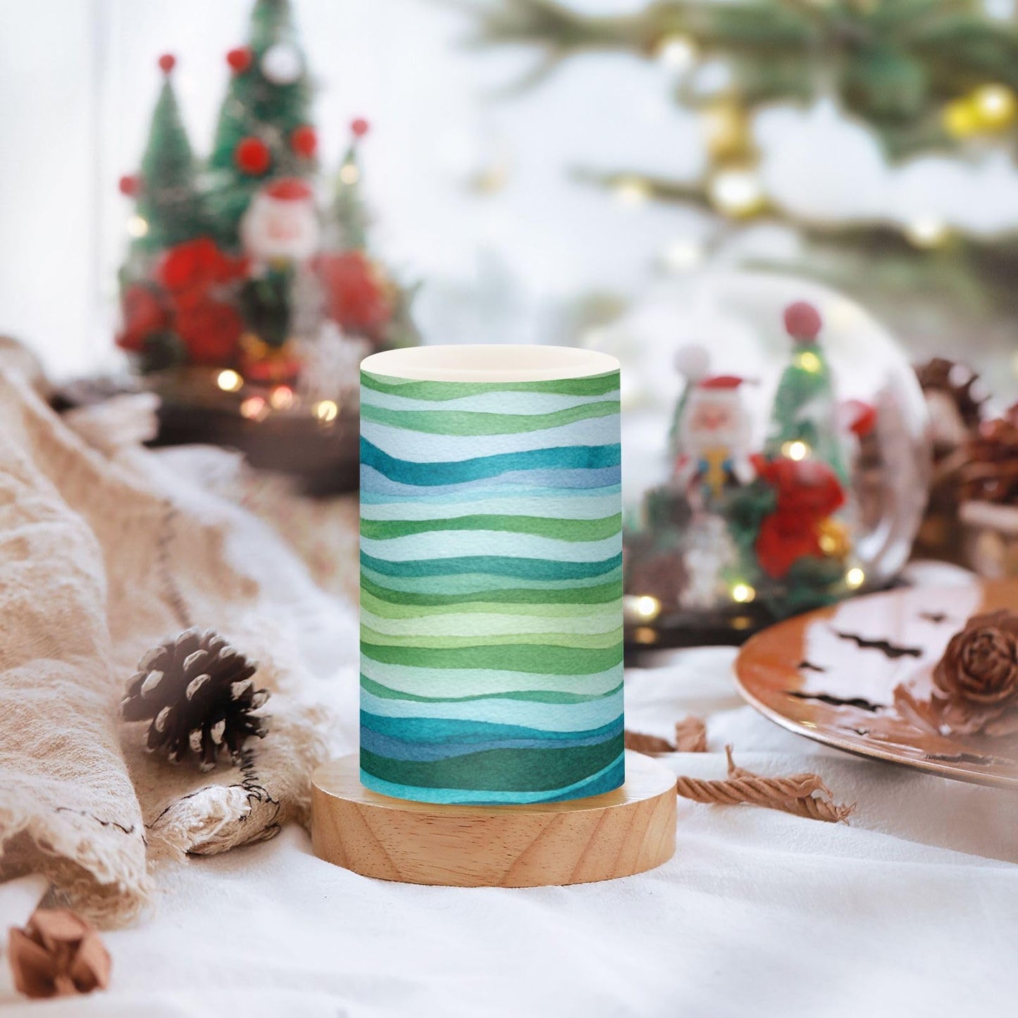 Kcldeci LED Flameless Candles Battery Operated with Remote and Timer, Blue Green Turquoise Wave Realistic Flickering Flameless Candles Led Pillar Candles, Set of 2