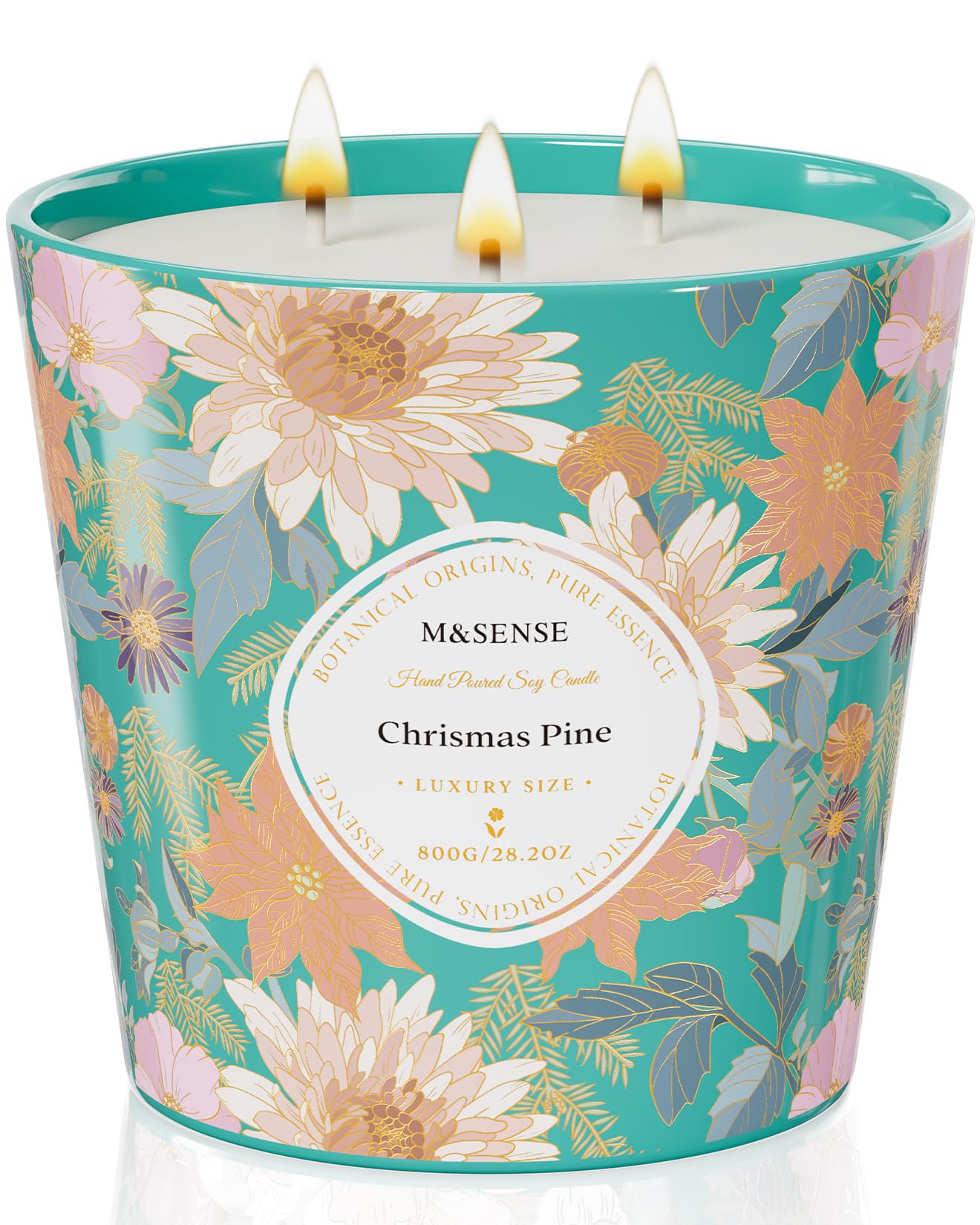 M&SENSE Christmas Pine Scented Candle, 28.2oz 3 Wick Natural Soy Wax Large Candles, Long Lasting Clean Slow Burning No Toxic Décor for Women Men, Romantic Dates & Gift-Giving