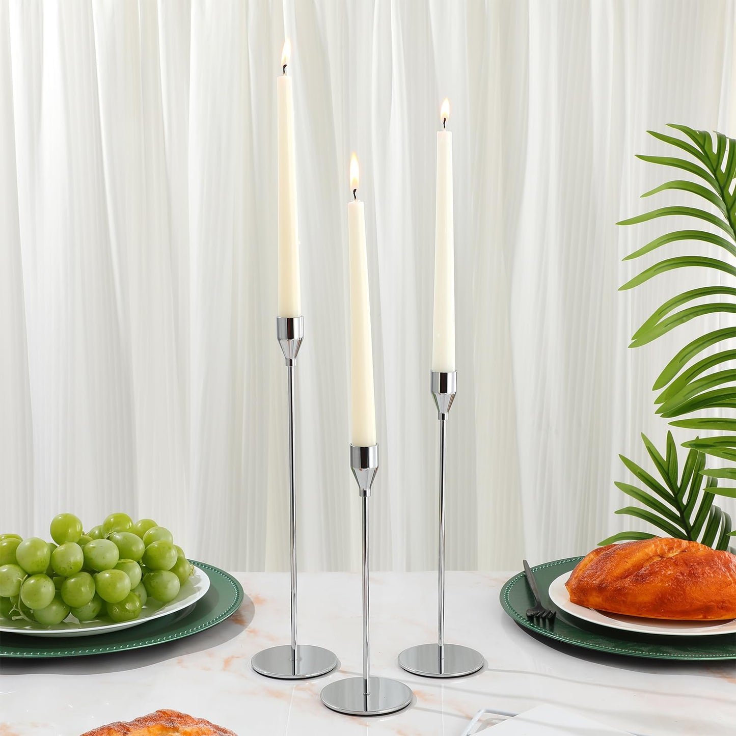 Set of 18 Tall Candlestick Holders Thin Metal Taper Candle Holders for Table Centerpiece Modern Decorative Pillar Candle Sticks Stand for Home Wedding Christmas Decoration(Silver)