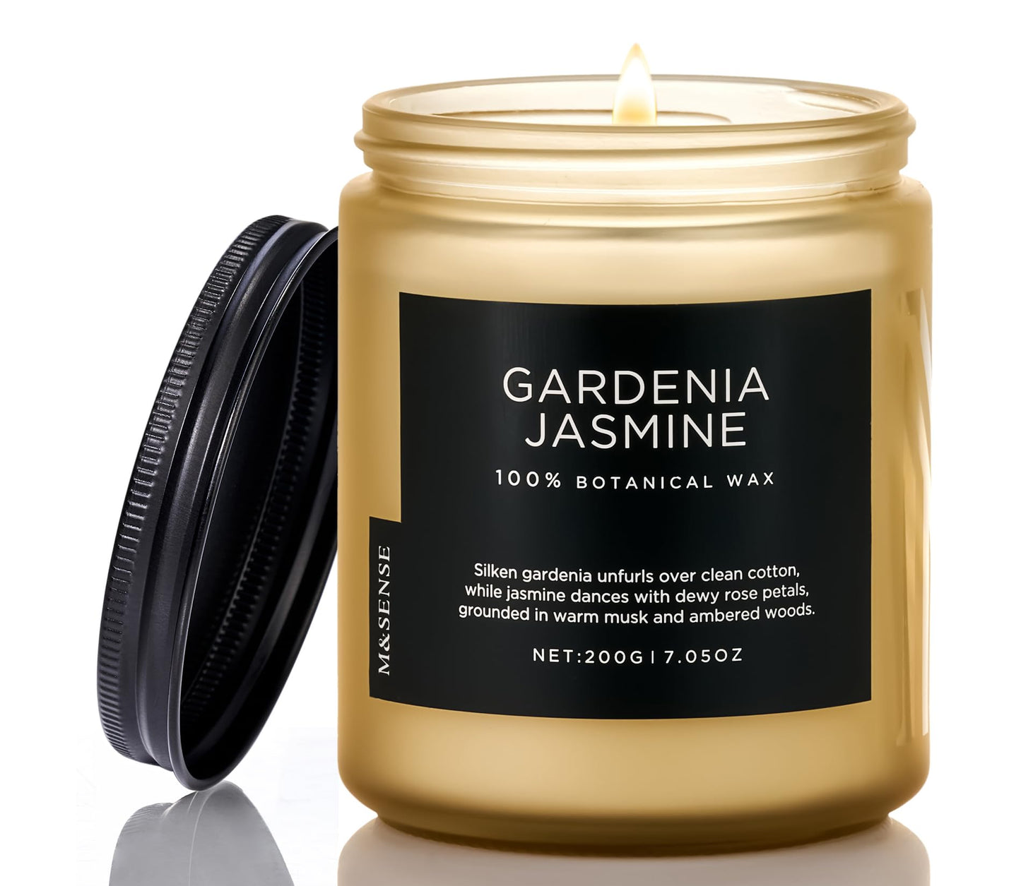 M&SENSE Gardenia Jasmine Scented Candles, 7.05oz Natural Soy Wax, Clean Non Toxic, 50 Hours Slow Burning Floral Scented Aromatherapy Candle for Housewarming Gifts Bath & Office