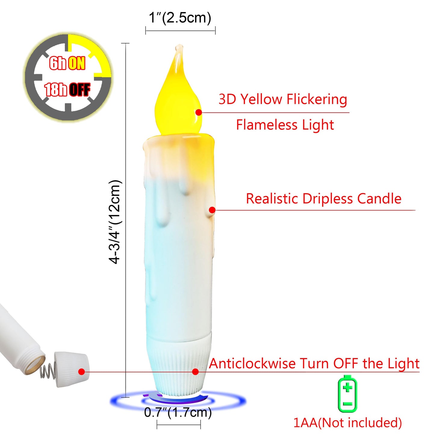 Short Flameless Taper Candles with Flickering Flame Realistic 6 Hour Timer,Small White Battery Operated LED Candlesticks for Christmas Halloween Decor,Set of 4 PCS