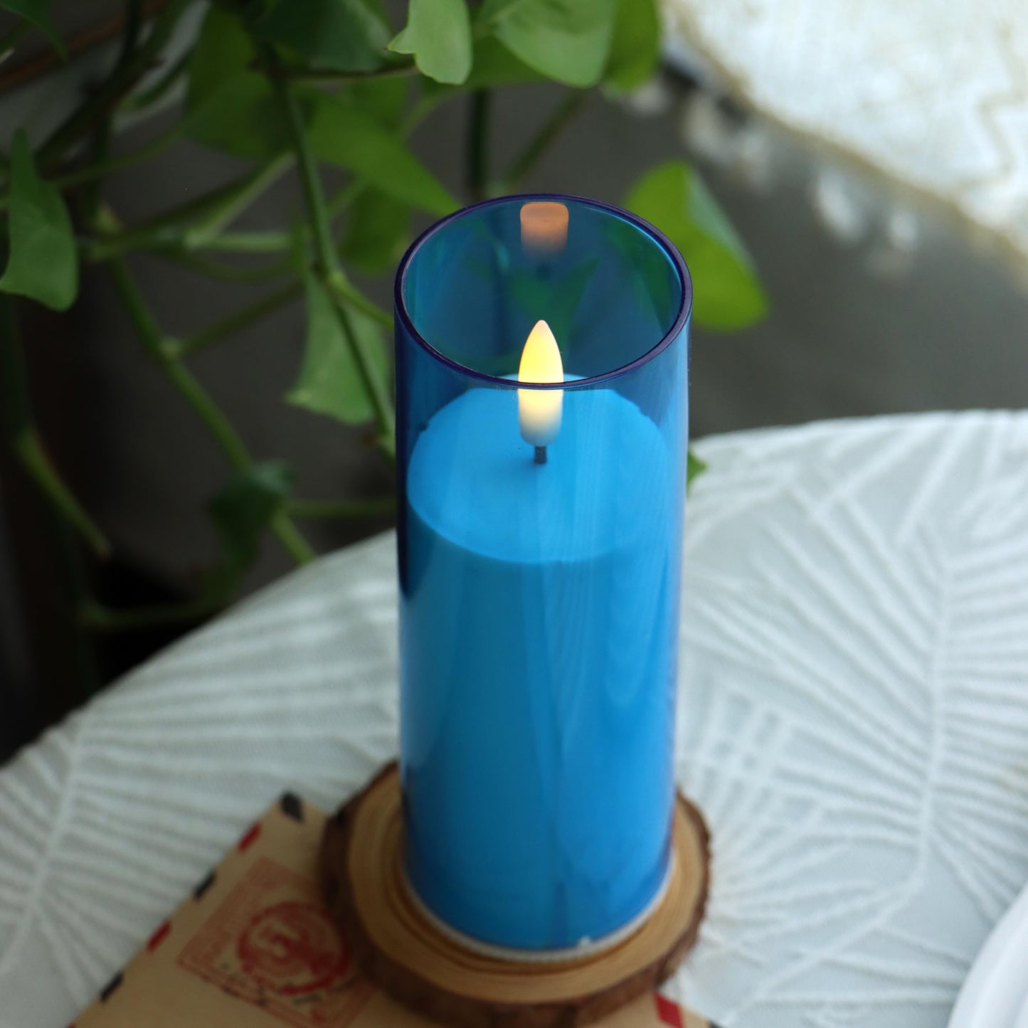 CANDLE CHOICE Indoor Outdoor Flameless Candles with Timer Waterproof Realistic Flickering Battery Operated Pillar LED Lights with Acrylic Shell Wedding Party Christmas Decorations 6 Pack 2”x6” Blue