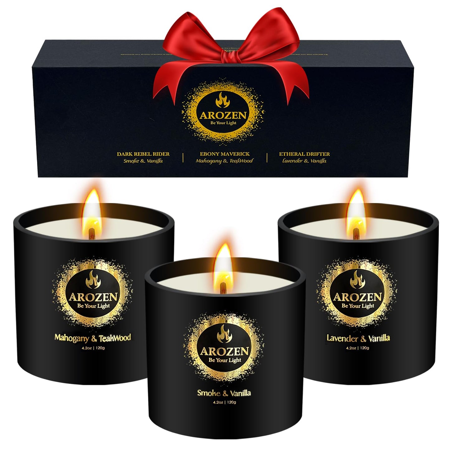 AROZEN 3 Pack Candles for Home Scented, Scented Candles Gifts Set for Men, Aromatherapy Soy Candle of Lavender, Mahogany Teakwood & Smoke Vanilla, Gifts for Men Fathers Day Valentine's Day Present
