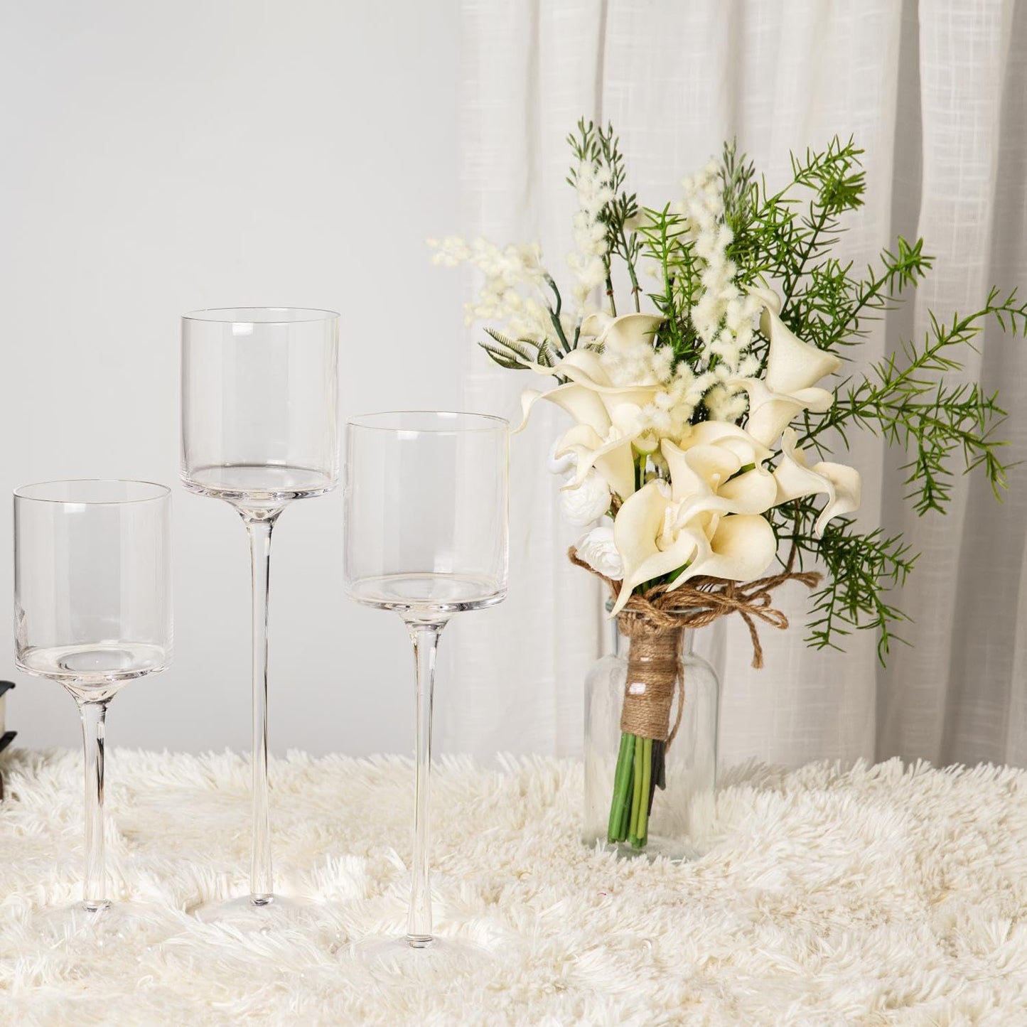 Glass Candleholders Tea Light Candle Holders Clear Wedding Weddings Hurricane Tall Elegant Ideal for Dining Party Home Decor Parties Table Settings Gifts Different Sizes (1 Set Large Clear)
