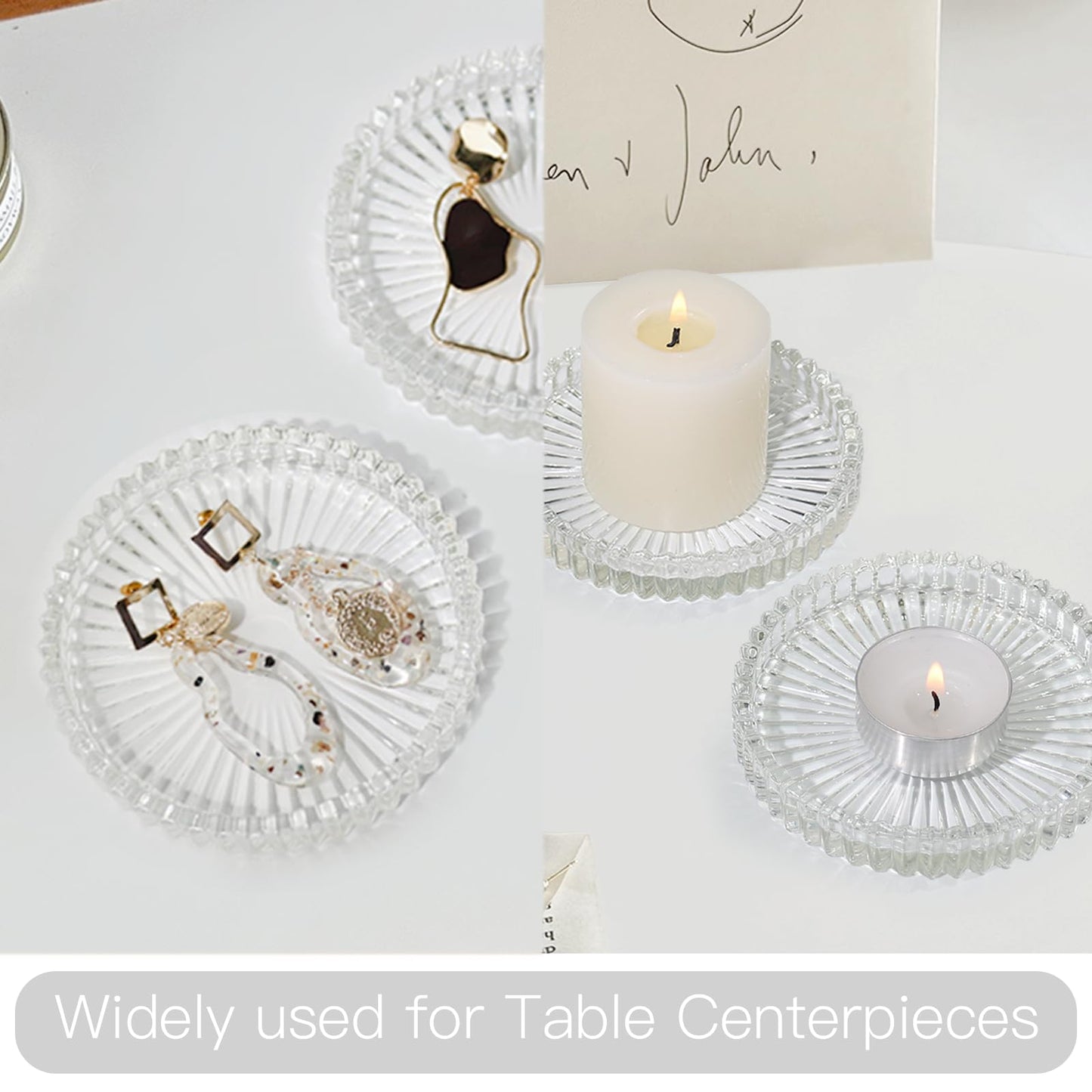 CHOCSTAY Glass Pillar Candle Holder, 4" Clear Candle Plates Set of 3, Glass Candle Holders for Wedding, Party, Holiday, Home Decor, Table Centerpiece