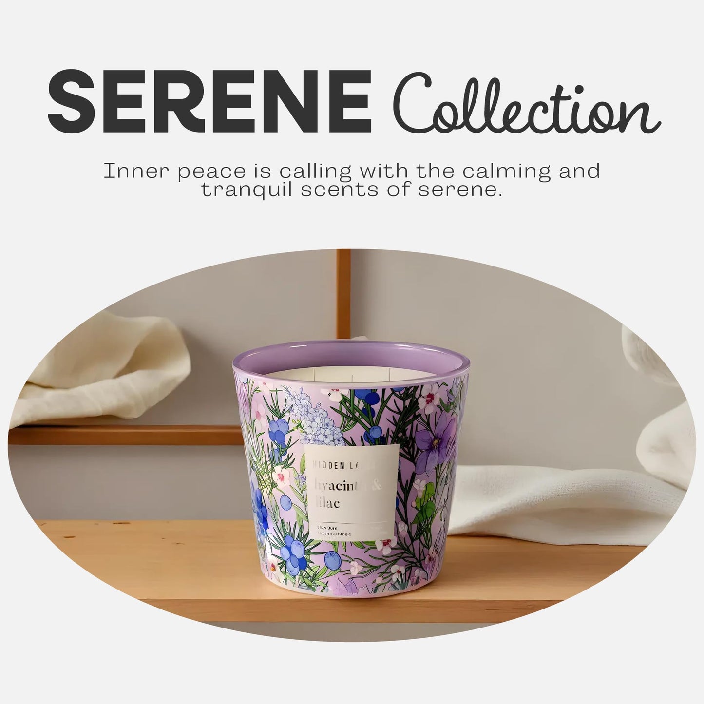 Hidden Label Large Soy Candle, Hyacinth Lilac Scented, 3 Wick 30oz, 100Hr Burn, Natural Non-Toxic Aromatherapy Stress Relief, Home Scent, Spa