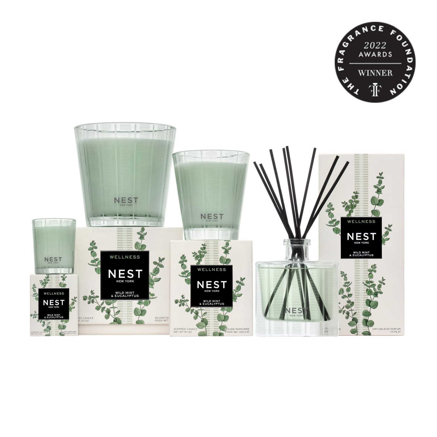 NEST New York Scented 3-Wick Candle, Wild Mint & Eucalyptus - 21.2 oz - Up to 100-Hour Burn Time - Reusable Glass Vessel