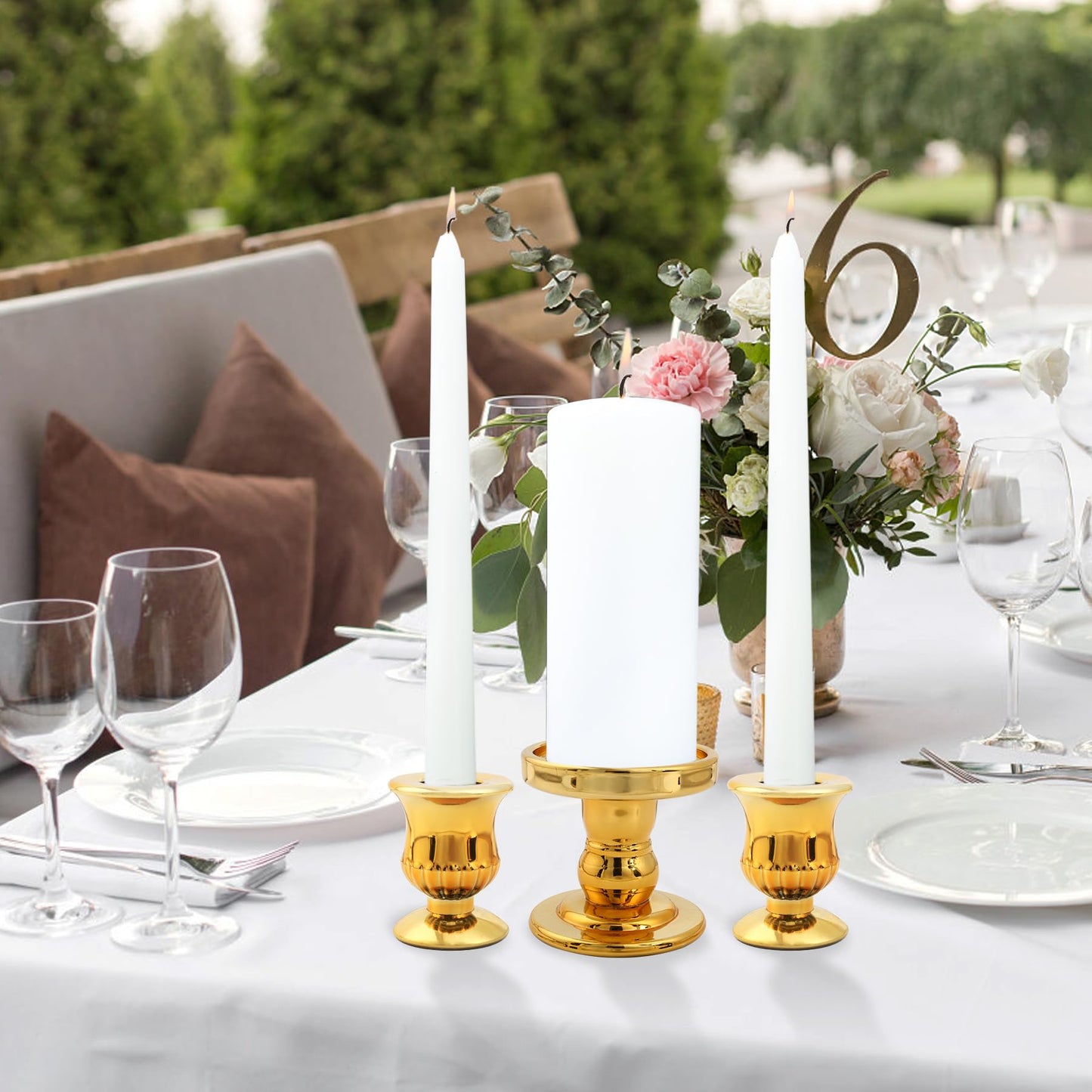 Gold Unity Candle Holder - Glass Candle Holders for Pillar Candles Taper Candles, Glass Candlestick Holders Set of 3, Decorative Clear Glass Candlestick Holder for Wedding Table Dinning Centerpiece
