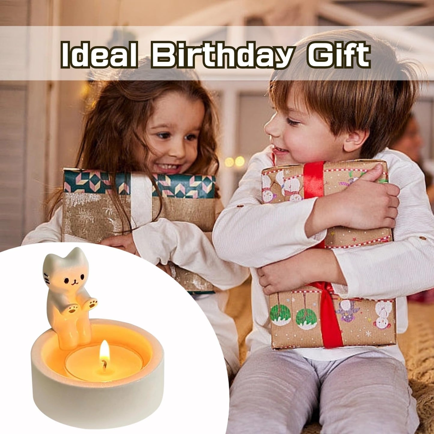 Candle Holder, Cartoon Animals Candle Holder Decor, Cute Resin Candlestick Holders, Girl Gifts for Wome (CAT)