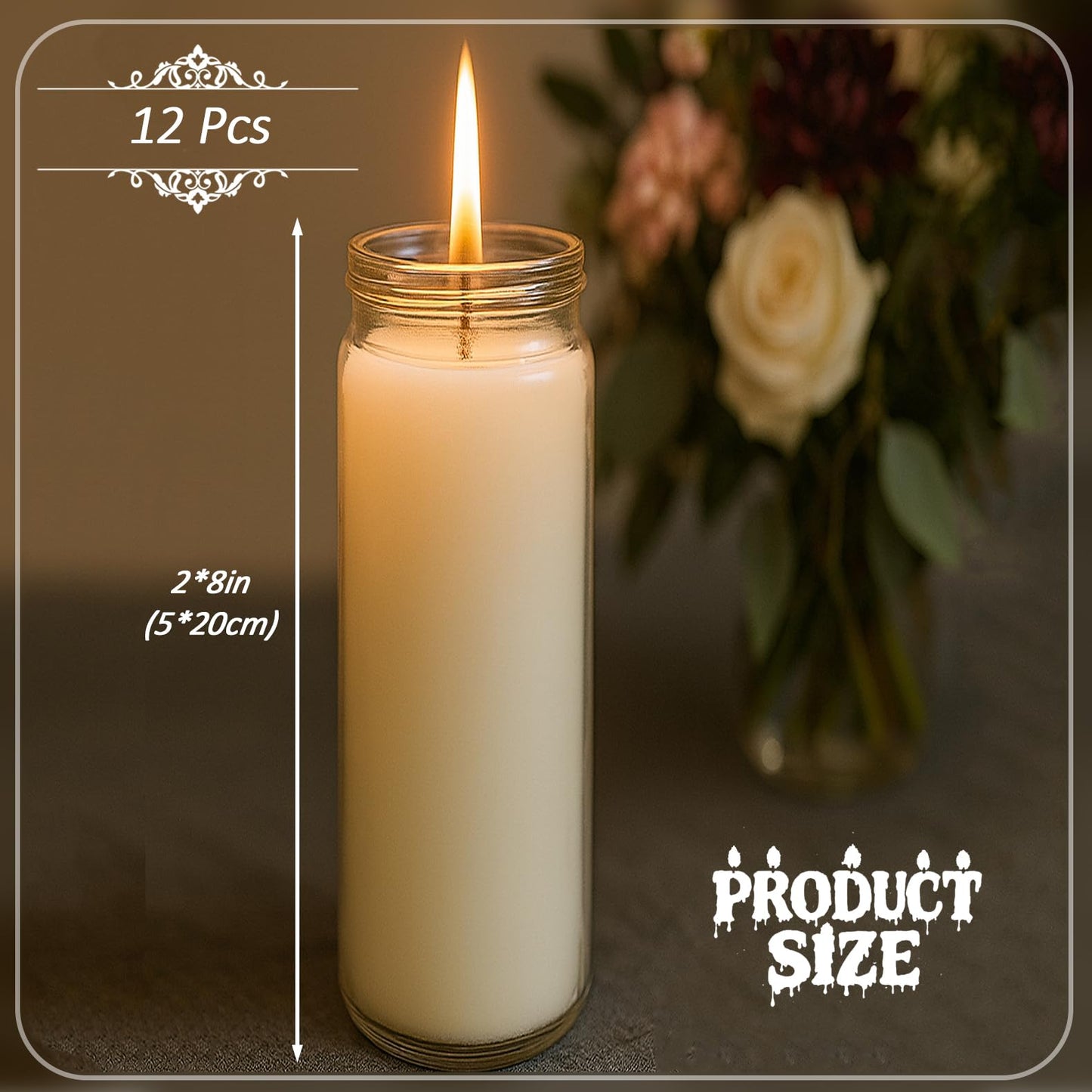 Veiuwa 12-Pack of 2x8 Inch White Candles in Glass,7 Day Candle,Unscented Prayer Candle,Suitable for Various Occasions Such as:Memorials,Religious,Catholicism,Churches,Altars,Vigils,etc.