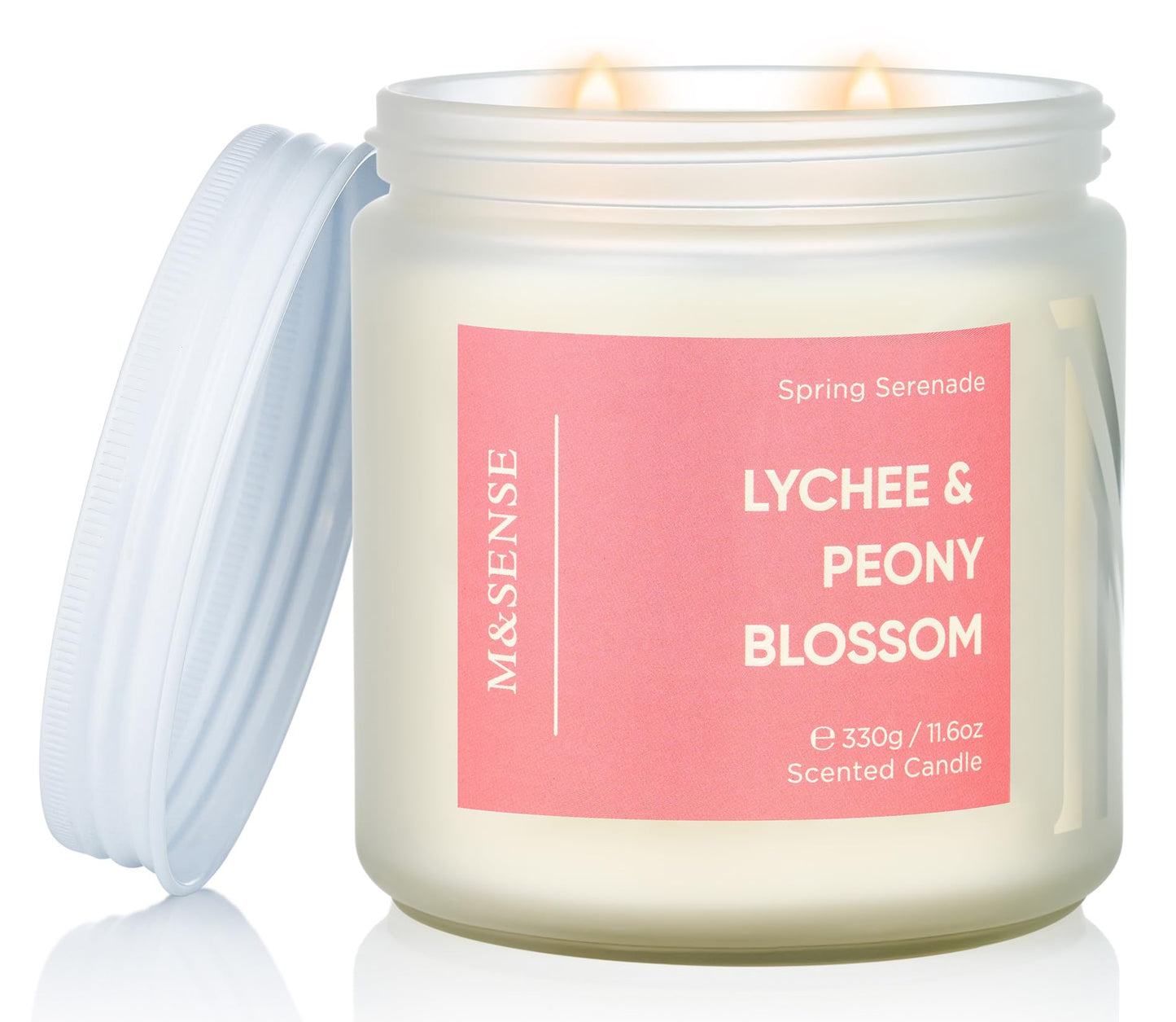 M&SENSE Lychee Peach Blossom Scented Candle, 70-Hour Burn Time & Non-Toxic Natural Soy Wax, 11.6oz 2-Wick Candle for Stress Relief & Spring Home Refresh, Floral Fruity Gift for Mom
