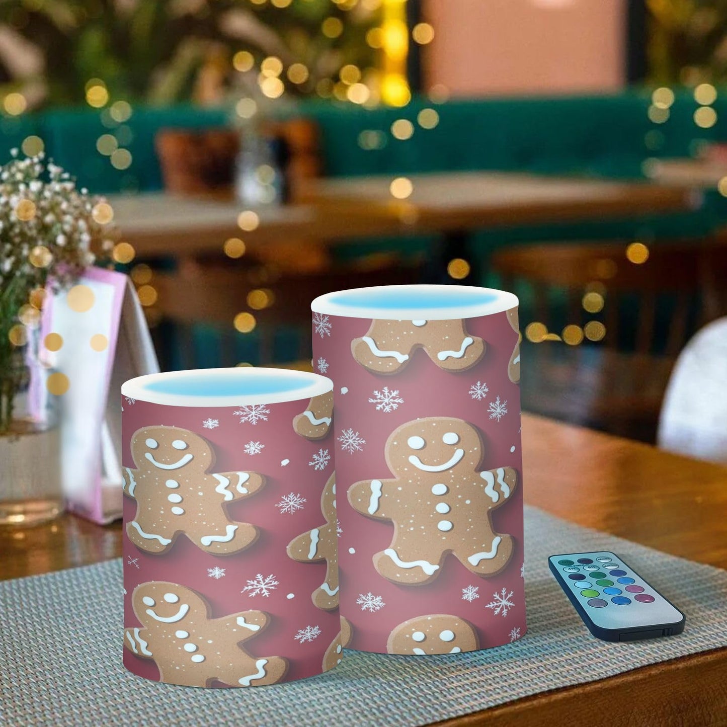 Eionryn Christmas Gingerbread Man Cookies Flameless Candles Battery Operated LED Candles with Remote Timer Electric Candles for Home Party Decor 2pcs