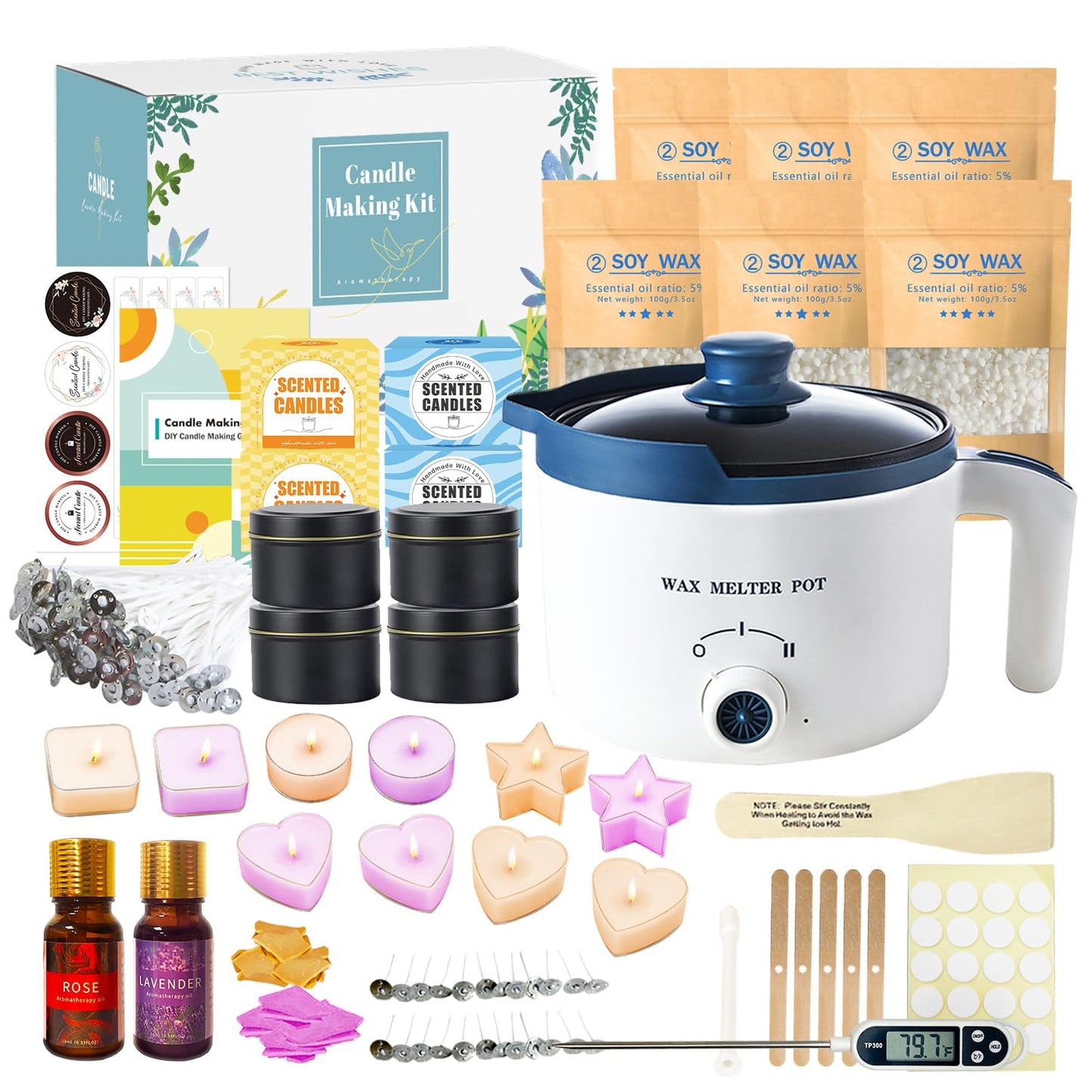 Candle Making Kit for Adults, Scented Candle Maker Set and Tealight Cups, Premium Wax Melts Pot Kit to Make Your Own