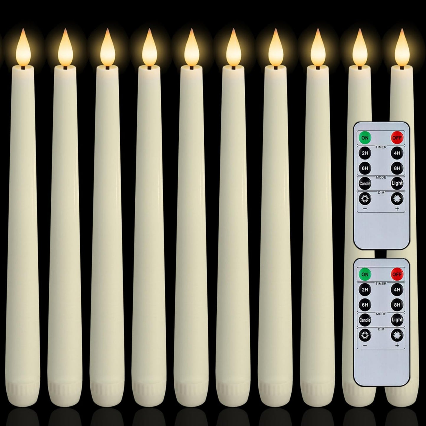 Homemory 12 Pcs Waxy Flameless Taper Candles with Remote, Led Flameless Candlesticks Classic Tall Candle, Flickering Battery Operated Taper Candles for Bedroom, Dining Room, Ivory, 9.6 inches
