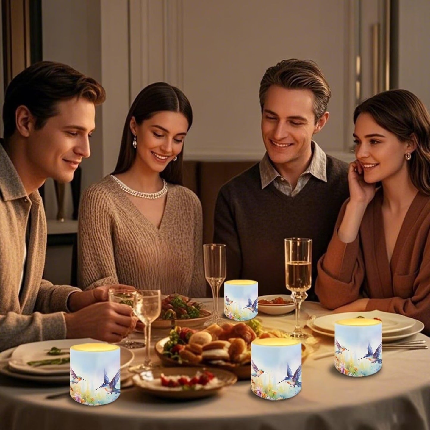 NETILGEN Daisy Hummingbird Purple Flameless Candles with Remote Control Timer LED Pillar Candles Set of 4 Battery Operated Candles for Home Party Decor