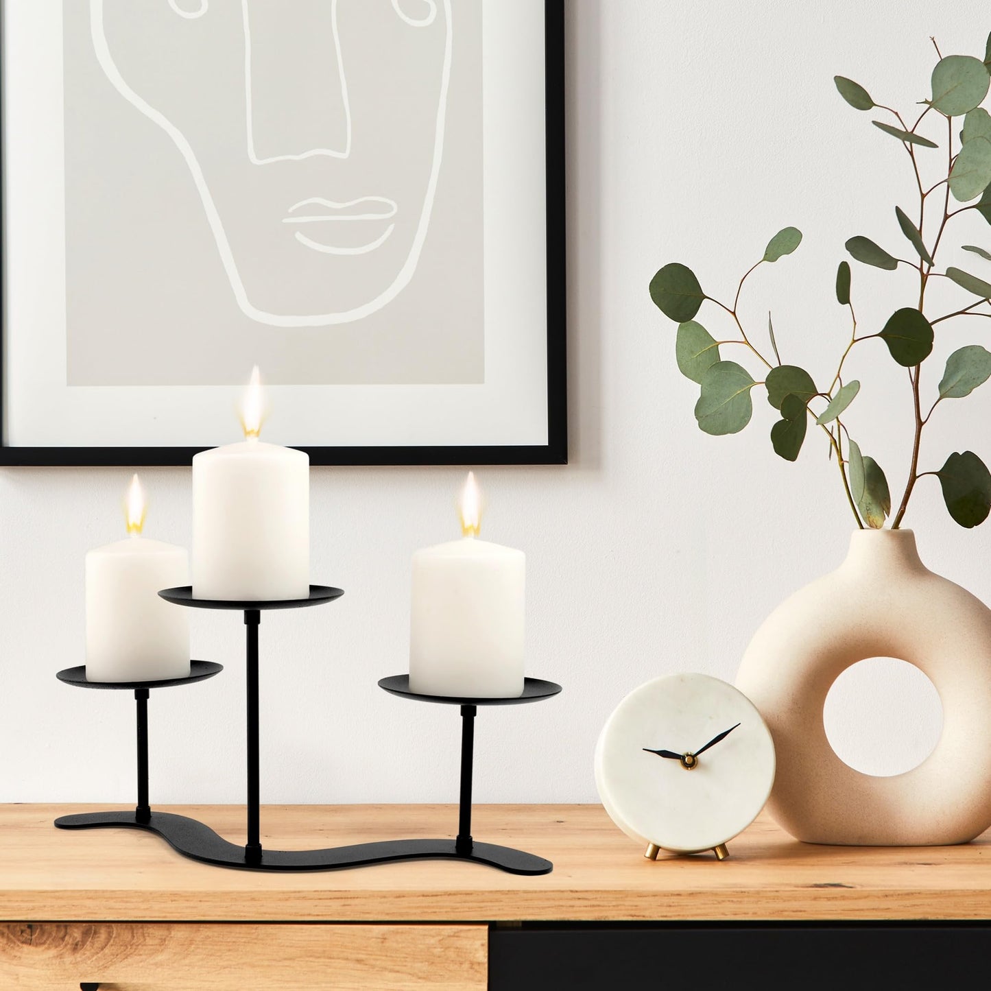 Black Iron Candelabra Candle Holder: Metal Candelabra Centerpiece Decor - 3 Arm Candle Holder Stand for Pillar Candles
