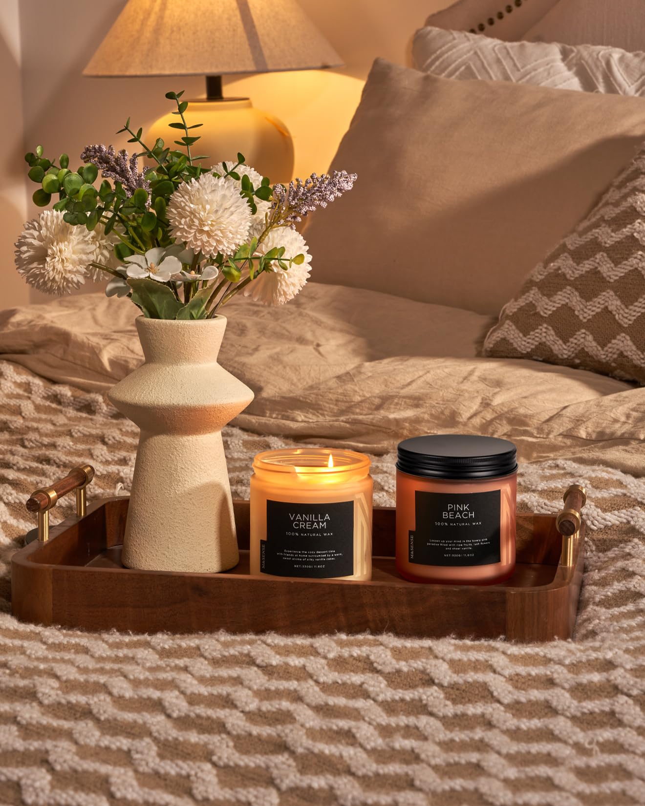 M&SENSE Vanilla Scented Candles for Home, 11.6oz Natural Soy Wax, 70 Hours Long Lasting Clean Burn, Non Toxic Organic Candles, Aromatherapy Smelling for Spa Meditation Relaxation & Family
