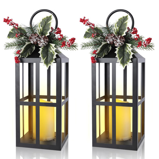Taman Christmas Lantern,2 Pack Hanging Flickering Candle Lanterns Decorative Metal Vintage Light Battery Operated Umbrella Lights for Christmas Patio Garden, Table,Party Decor
