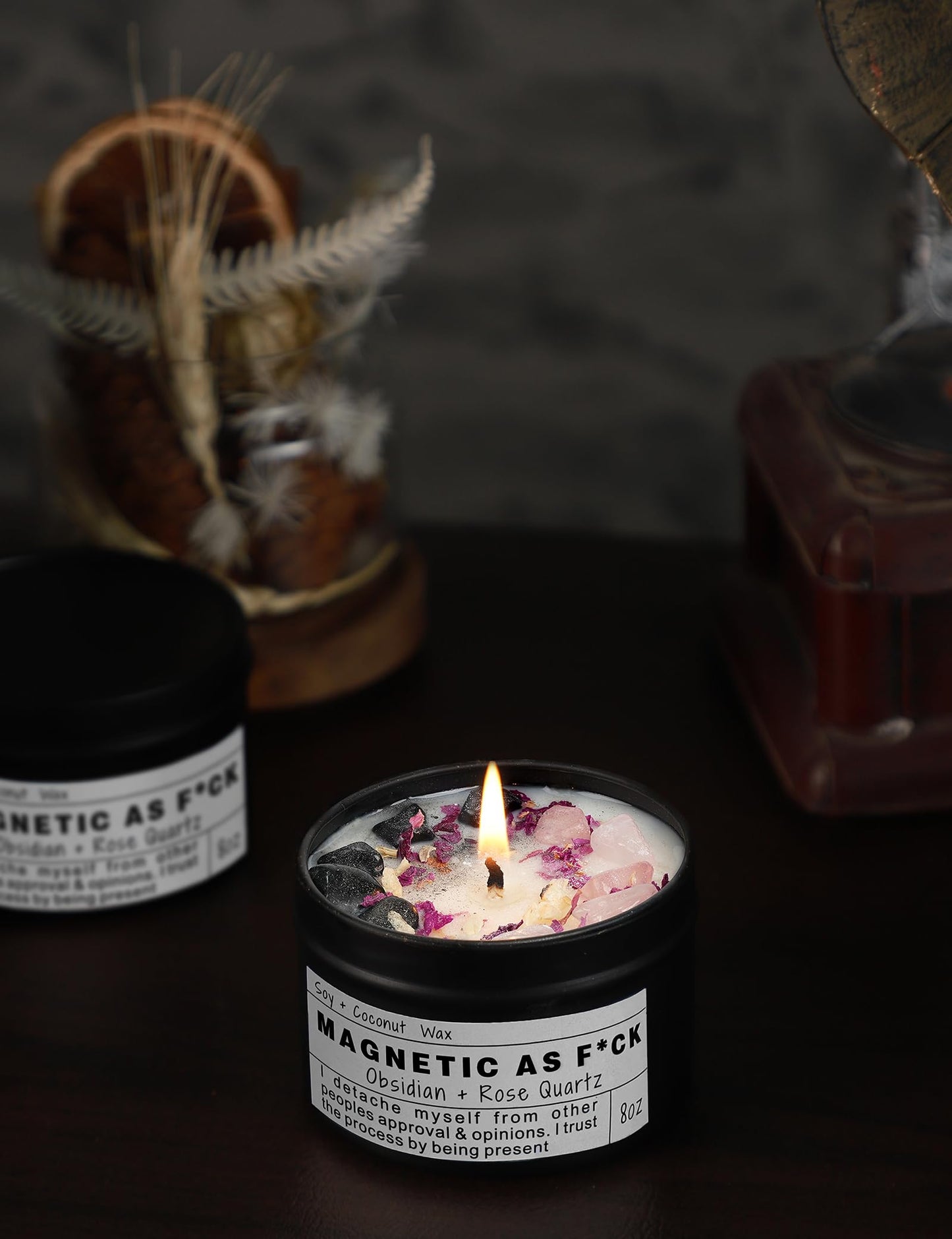 Magnetic AS F*CK, Hande Made Chakra Candle, Magic Attraction, Manifestation Crystal, Self Love, Ritual Meditation (8oz).