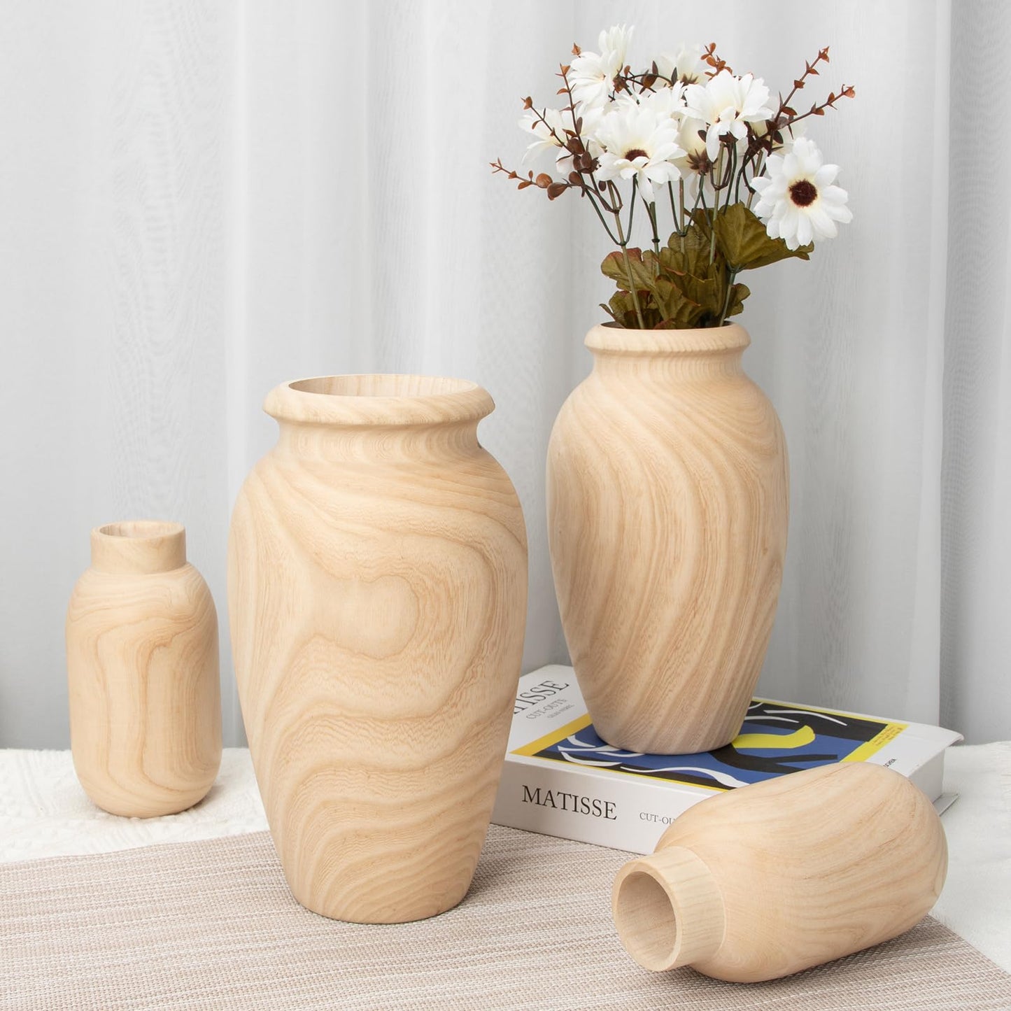 10" Tall Handmade Wooden Flower Vase, Large Wood Vase Decoration for Flower Arrangement Home Decoration