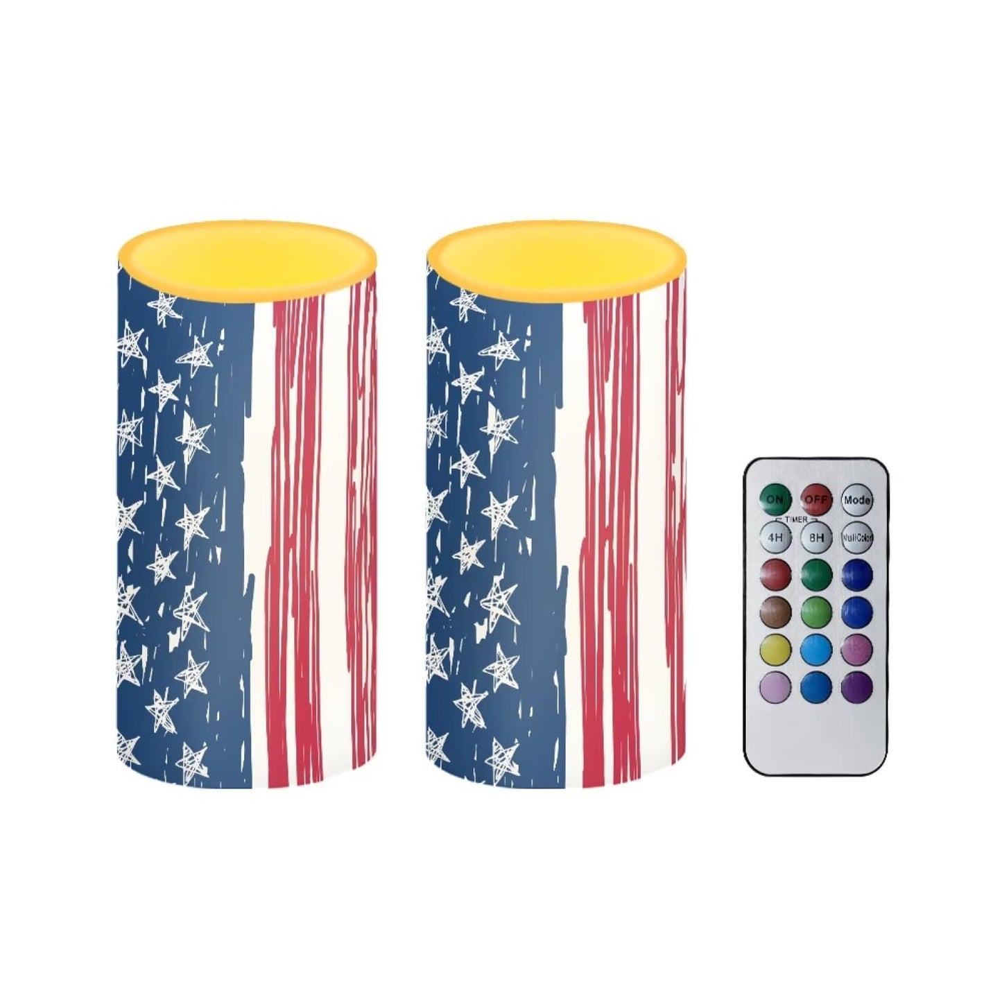 NETILGEN Patriotic USA Flag Flameless LED Candles with Battery Operated Set of 2 with Timer Remote Control July 4th American Flag Independence Day Decor