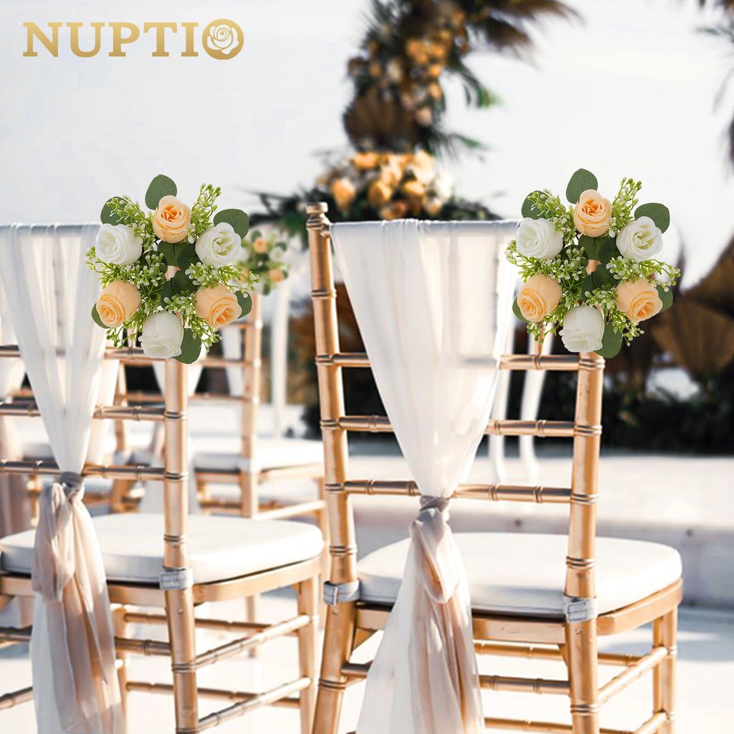 NUPTIO Small Flower Rings for Centerpieces: 9.05 Inch Champagne & White Candle Wreath 10 Pcs for Wedding Party Christmas Table Decorations - Spring Summer Front Door Porch Decor