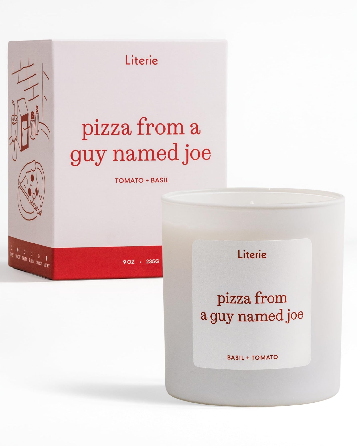 Literie NYC Inspired Scented Candle: Pizza from a Guy Named Joe - Tomato & Basil Scent, 9oz, 50 Hour Burn, Vegan Soy & Coconut Blend Candle for Home Decor, Gift for Women & Men