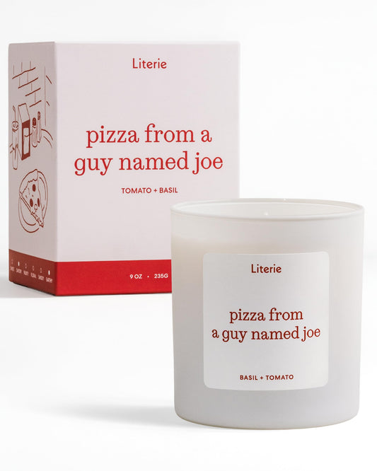 Literie NYC Inspired Scented Candle: Pizza from a Guy Named Joe - Tomato & Basil Scent, 9oz, 50 Hour Burn, Vegan Soy & Coconut Blend Candle for Home Decor, Gift for Women & Men